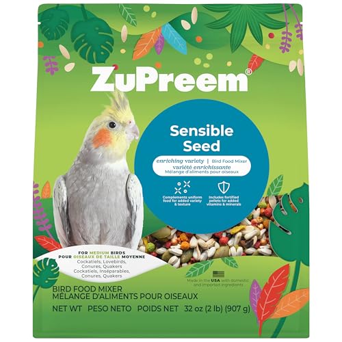 ZuPreem Sensible Seed Cockatiel & Conure Food, Variety Mixer, Medium, 2 lb | Bird Food Mixer, Cockatiel Food, Conures, Lovebirds, Quakers, Pellet Mix, Pumpkin Seeds, Safflower, Smart Pellet, Made in USA - size: 2 Pound (Pack of 1)