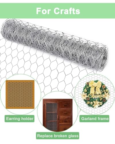Galvanized Chicken Wire Mesh Roll 16.5" x 157", 0.8 Inch Hexagonal Poultry Netting Fence for Garden, Rabbits, Chicken Coop, Plant Protection & DIY Crafts - size: 16.5 inch x 13.1 Ft