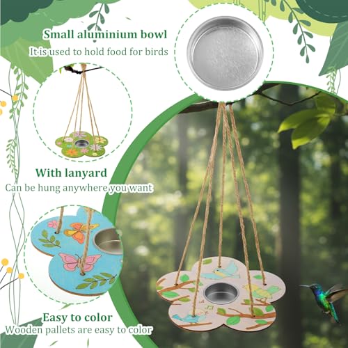 DoubleFill 48 Pack Bird Feeder Craft Kits for Kids Ages 3-8 DIY Wooden Bird Feeder to Build Arts and Crafts for Kids DIY Your Own Unfinished Wooden Ornaments Painting Kits Outdoor Summer Craft