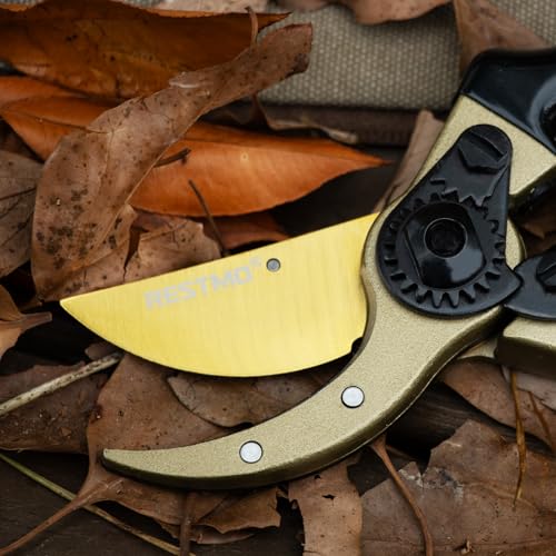RESTMO Pruning Shears, 8.6 Inch, Titanium Blade, Bypass, Black | Professional garden shears. Premium SKS5 steel blade. Forged aluminum handles. Long-lasting sharpness. For gardening. - size: Garden Pruning Shears（Black）