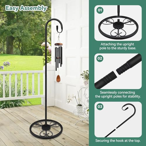 63" Adjustable Shepherds Hooks Stand for Wind Chimes, Hummingbird Feeders, Lanterns, Hanging Plant Stand Indoor Outdoor Patio Garden