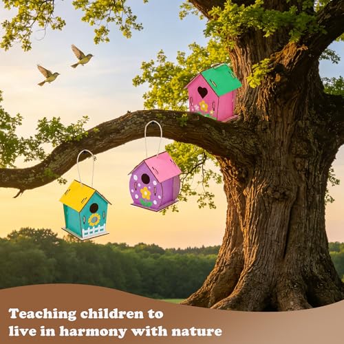 BlockPro 24 Pack Bird House Kits for Kids with Paint & Brushes, DIY Wooden Birdhouse Painting Set, Spring Summer Arts Projects, Educational Craft Gift for Birthday, Party, Parent-Child Activities