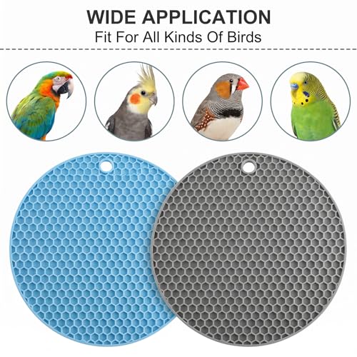 2 PCS Bird Foraging Toys, Soft Bird Slow Feeder Mats, Interactive Foraging Mats for Parakeet, Cockatiel, and Small Birds, Birds Enrichment Toys to Increase Feeding Time (Blue & Grey)