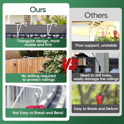 4 Pack Vinyl Fence Hooks, Heavy Duty Durable White Fence Plant Hangers for Outdoor, Over The Fence Hooks, Patio Hooks for Hanging Plants, Flower Baskets, Bird feeders, Lights, Pool Equipment - color: White