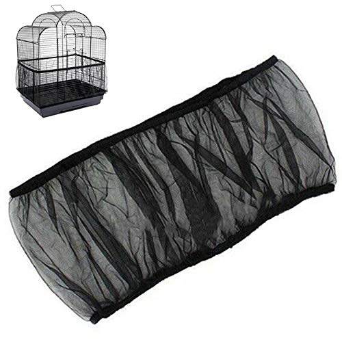Universal Bird Cage Seed Catcher,Seed Catcher Guard Net Cover,Parrot Nylon Mesh Net Cover,Soft Airy Cage Net Stretchy Skirt for Round Square Cages - color: Circumference 50 inch to 90 inch,Black