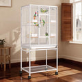 VIVOHOME 54 Inch Wrought Iron Large Bird Cage with Rolling Stand | Bird Flight Cage with Stand, Casters, Slide-out Tray for Parakeets Canaries Parrot Cockatiels Lovebirds Conures, Whtie - color: White