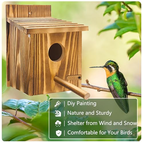 1 Pack Bird Houses for Outside,Wooden Wren Birdhouse with Detachable Perch,Finch Bluebird Houses Hanging Birdhouse for Outdoors - size: 1 Pack