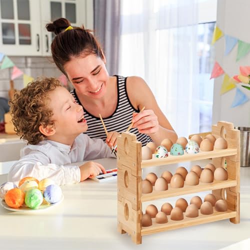 Wooden Egg Holder Countertop, 3 Tier/36 Hole, Stackable | Farmhouse Style, Storage & Organizer, Durability, Assembly, For Chicken/Duck/Quail/Turkey/Easter Eggs - size: 3-Tier 12 Eggs