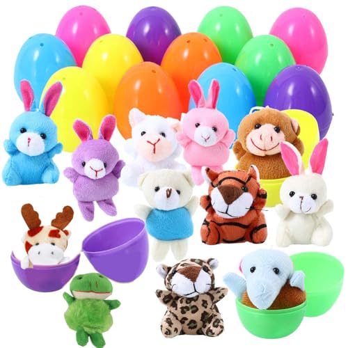 12 pcs Easter Eggs Filled with Mini Plush Animals Toy | for Easter Basket Stuffers/Fillers, Easter Eggs Hunt, Easter Party Favor - size: 12PCS