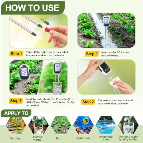 Moisture Meter for Plants, 7-in-1 Digital Soil Tester Kit with Backlit LCD - Measures pH, EC, TDS, Fertility, Temp, Moisture & Sunlight, Garden Tools for Indoor & Outdoor