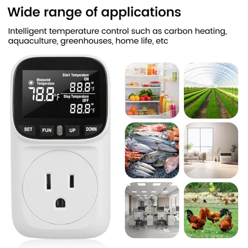 Diymore Digital Plug in Thermostat Outlet Temperature Controller Electric Digital Thermostat Heating Cooling Mode Timer Socket 120V Heating Cooling Control 110V 15A Celsius Fahrenheit Display, White - style: Modern