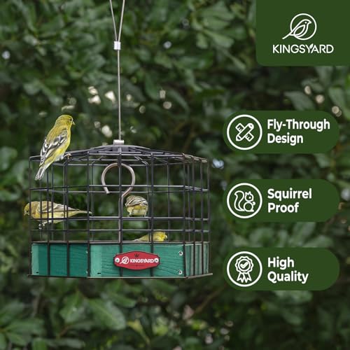 Kingsyard Squirrel Proof Platform Bird Feeder | Metal Mesh Tray, Recycled Poly Lumber Feeder, Great for Small Wildbirds Finches Bluebird Mealworm, Green - color: Green