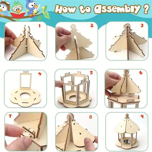 Ornaous 2 Pack Unfinished DIY Bird Feeder Kits for Kids to Build and Paint | Wooden Feeder and Painting Set, Wood Art Crafts Project, Outside Hanging Decor, Boys Girls Party Activities Supplies