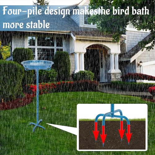 Metal Bird Bath for Outside, 36.2" Height Birdbath Bowl Standing Bird Feeders for Outdoors with 4 Prongs Base Stake, Freestanding Birdfeeders for Garden Yard Lawn Decor (Retro Blue) - color: Retro Blue