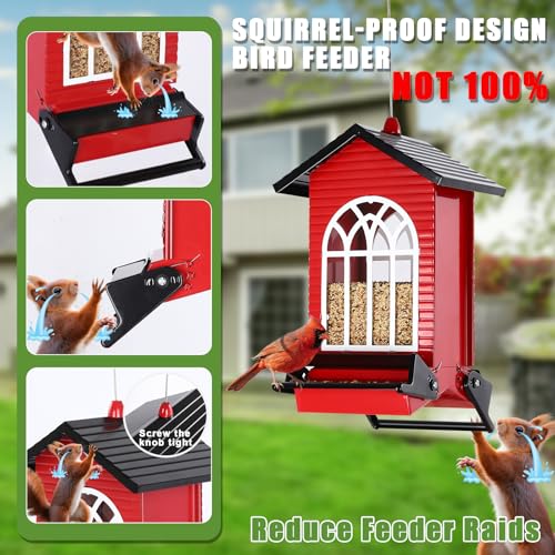 Gbekery Squirrel Proof Bird Feeder for Outdoors,5LB Large Capacity,Metal Wild Bird Seed Feeder with Bilateral Weight-Activated Perches for Outside Hanging,Finch,Cardinal,Blue Jay,Garden Decoration,Red - color: Red