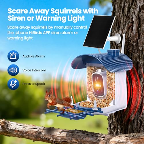 Smart Bird Feeder with Camera : 2K HD Video Live Stream, AI Birds Species Identification ＆ Instant Arrival Alerts, Solar Bird Feeder Camera for Outdoor Backyard - Ideal Gifts for Mom Dad Birdlovers - color: Blue
