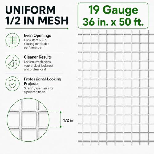 GoldPeak Hardware Cloth 1/2 inch Chicken Wire Fencing 36 x 50 ft 19 Gauge | Hot-dip Galvanized After Welding, Chicken Wire Mesh Roll Welded Wire Fence Roll Rabbit Wire Cloth Tree Guard Garden Fence - size: 1/2 inch 36'' x 50'