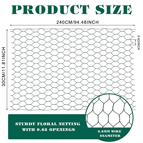Amylove 2 Pcs Chicken Wire for Floral 0.6" Galvanized Mesh,12 x 96 Inch | Floral Wire Netting PVC Coated Netting Wires Green Mesh for Flower Arrangements Garden Fence Barrier Pet Poultry DIY Craft - size: 12 x 96 Inch