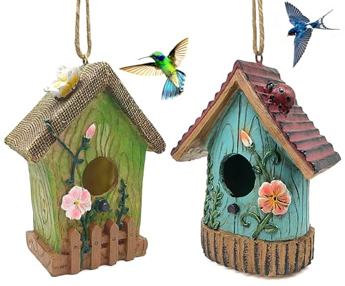 2 Pcs Hanging Bird Houses for Outside Bluebird Houses for Outside Swallows Wren Birdhouse Finch Nesting Box Patio Garden Deco