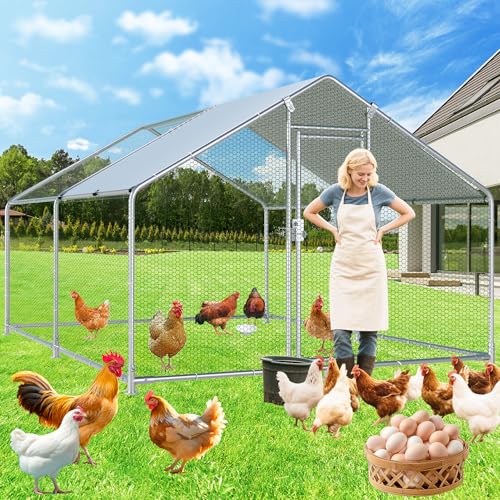 Large Chicken Coop Metal Chicken Runs for Yard with Cover Outdoor Pet Pens Poultry Cage Duck Rabbit House Backyard Use - size: 156.0"L x 118.1"W x 78.7"H
