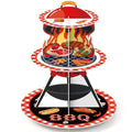 3 Tier BBQ Party Decorations Baby Q Baby Shower Cake Stand Barbecue Theme Summer Cupcake Tower BQQ Table Decor Red and Black Gingham Cake Holder for Summer Picnic Camping Party Decor Supplies - style: Bbq