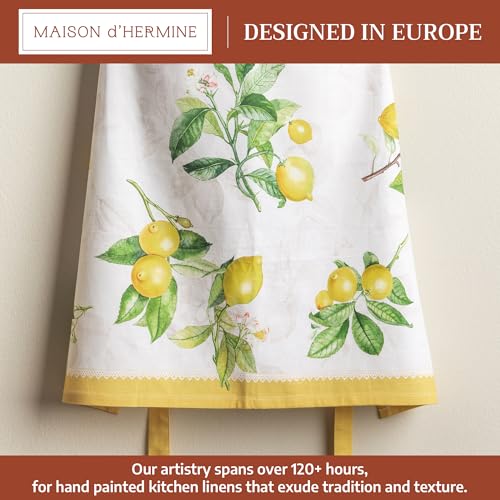 Maison d' Hermine Aprons for women with Pocket 100% Cotton (27.50"x31.50") | Adjustable Neck Strap & long ties Apron Men Chef Wedding Cooking Gardening Server Maid - color: 002 - Limoncello
