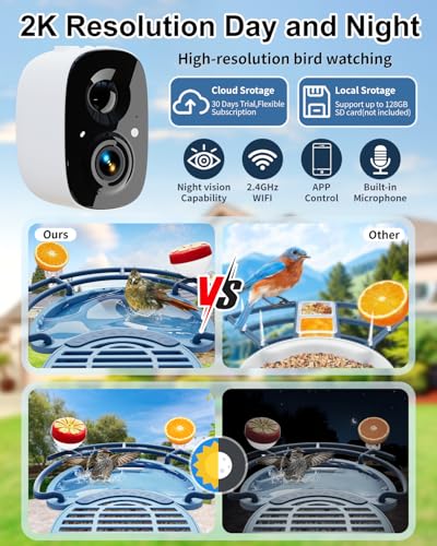 Bird Feeder with Camera, Smart Birdfeeder with Cam Solar Powered, 2K HD Video, AI Identification, Instant Arrival Alerts, IP66 Bird Bath & Feeder,Gift for BirdLover (with BirdBath, Blue) - color: Blue, style: With BirdBath