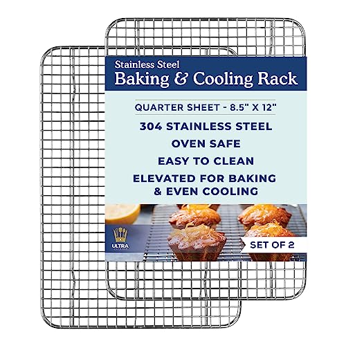 Cooling & Baking Rack Set - 8.5'' x 12'' - Set of 2 | 100% Stainless Steel, Oven-Safe, Dishwasher-Safe, Heavy Duty Tight-Wire, Set of 2, Quater Sheet Pan Cooling Racks, Easy Clean - size: 8.5" x 12" 2-Pack