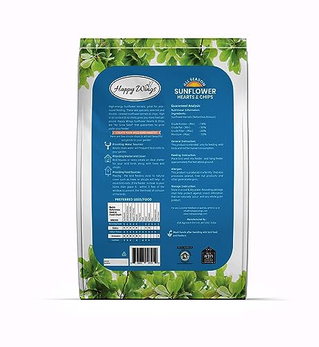 Happy Wings 15LB Sunflower Heart & Chips (Kernels) Wild Bird Food, No Waste | No Mess Feeding, High in Oil & Protein, High Fat & Energy Content, USDA & BRC-GS Approved, Cardinals, Chickadees, Finches - size: 15 Pound (Pack of 1)