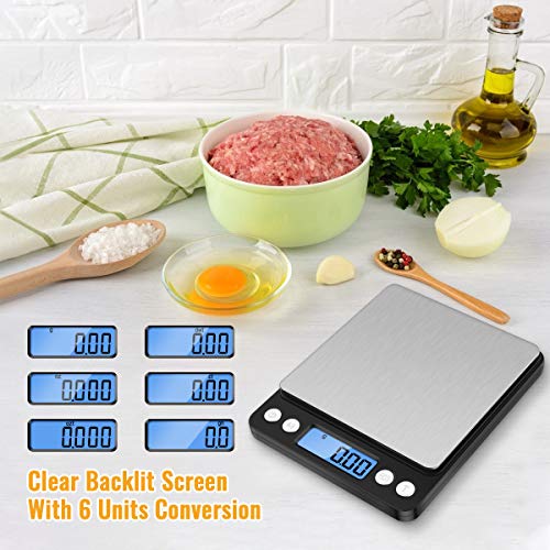 Diyife Digital Kitchen Scale 500g/0.01g, High Precision Cooking Food Scale | Mini Gram Scale with LCD Display, 2 Trays, 6 Units, Auto Off, Tare Function, Christmas Gift (Batteries Included) (Black) - color: Black