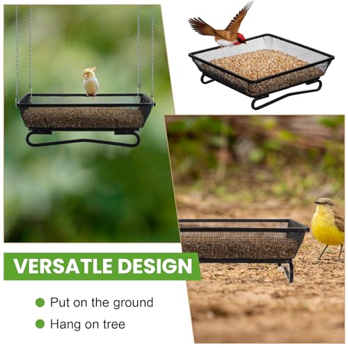 4 Pcs Ground Bird Feeder Tray 6.9 x 6.9 x 2.2 Inches, Metal Platform Mesh Seed Tray for Bird Feeders, Great Attracting Garden Yard Decoration for Wild Birds Squirrels Dove