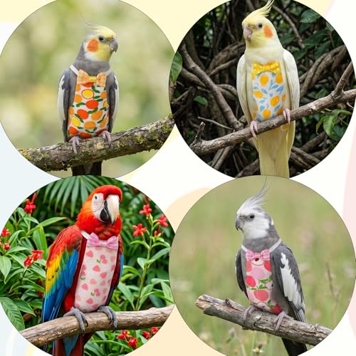 4 PCS Bird Diaper Reusable Parrot Diaper for Parakeet Cockatiel Mini Macaw Budgie Canary Indoor Outdoor (M)