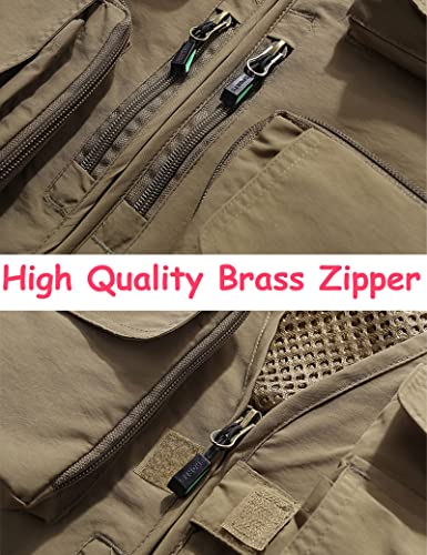 Flygo Men's Casual Lightweight Outdoor Fishing Work Safari Travel Photo Cargo Vest Jacket Multi Pockets - color: Black, size: 3X-Large