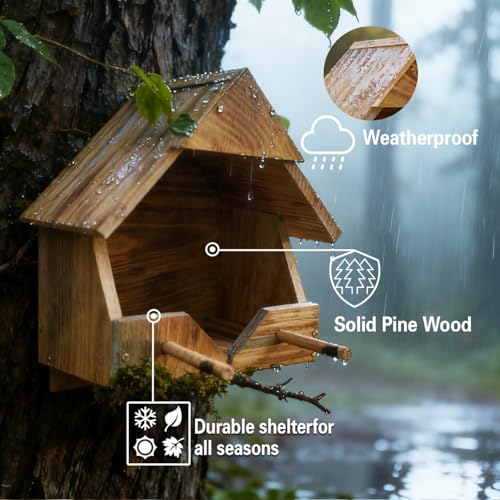 Robin Nesting Box - Premium Handmade Solid Wood Bird House for Outdoors | All-Weather Garden Gift to Attract Robins, Blackbirds, Wagtails | Easy to Mount & Clean