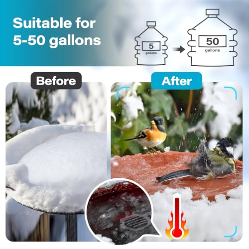 500W Pond Heater Submergible De-icer Cast Aluminum Chicken Water Heater,Stock Tank Heater for Livestock/Horse/Fish/Bird Bath Winter Outdoor, 10ft (500W)