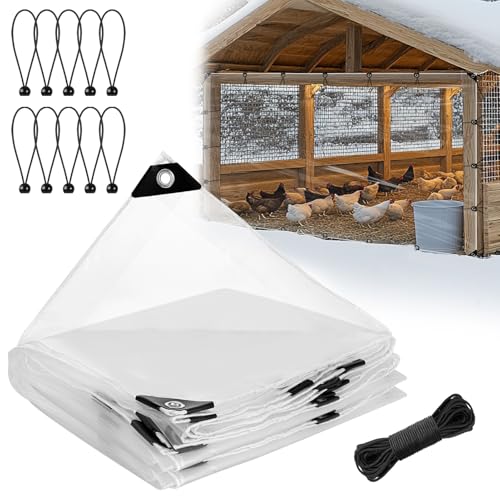 MEWTOGO 6.6x10ft Chicken Coop Covers Accessories for Winter | Easy to Install & Waterproof Chicken Run Tarp, with Elastic Cords & Rope - size: 6.6x10ft