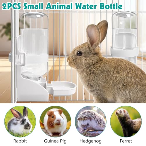 kathson 2PCS Rabbit Water Bottle, 17oz Hanging Water Fountain Automatic Dispenser No Leak WaterFeeder for Bunny Chinchilla Guinea Pig Hedgehog Ferret - size: 2PCS Water Dispenser, White