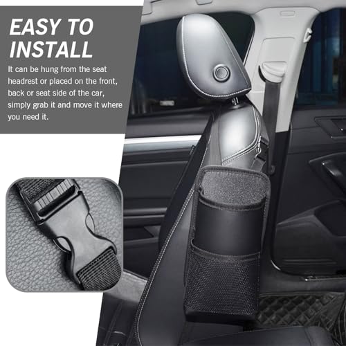1 PC Car Water Bottle Bag, 9.8" x 5.51" Adjustable Strap Microfiber Leather Seat Side Hanging Large Capacity Cup Bag with Storage Net Pocket, Auto Multifunctional Accessories (Black)