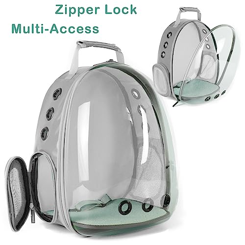 Bird Traval Carrier Cage, Clear Space Capsule Astronaut Backpack to Carry Parakeet Cockatiel Parrot with Metal Tray Wood Perch, Vet Transport School Bag - color: Grey