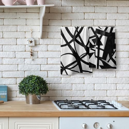 Giwawa Black and White Hand Towels - Black Abstract Art Line Kitchen Towels Modern Black White Minimalist Neutral Towels Set of 2 Decorative Bath Towels for Bathroom Kitchen Gym 14 x 28 Inch - color: Black Abstract