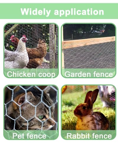 Galvanized Chicken Wire Mesh Roll 16.5" x 236", 0.8 Inch Hexagonal Poultry Netting Fence for Garden, Rabbits, Chicken Coop, Plant Protection & DIY Crafts - size: 16.5 inch x 19.7 Ft