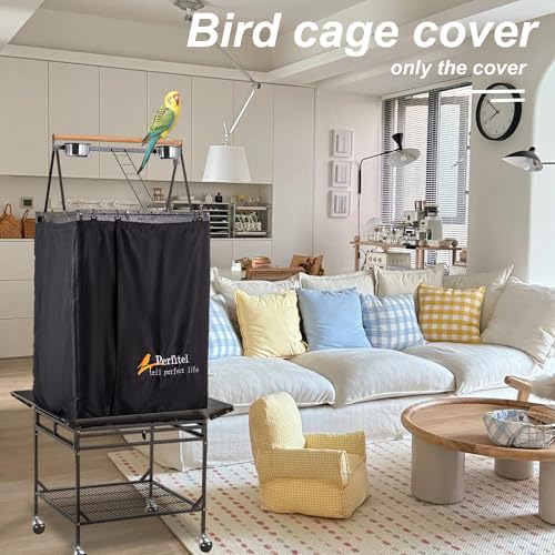 Bird Cage Cover Black Good Night Blackout Birdcage Cover (68 inch) | Durable Breathable Washable Material, Create Quiet Environmente - size: 68 inch
