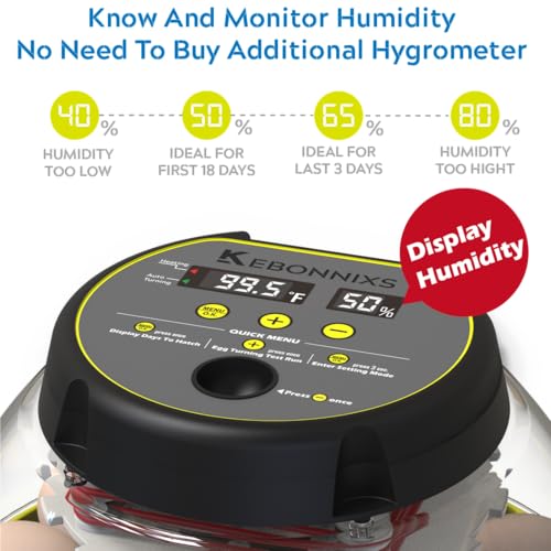KEBONNIXS 12 Egg Incubator with Humidity Display, Egg Candler, Automatic Egg Turner, for Hatching Chickens