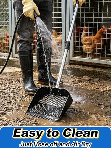 MEWTOGO 3 Pcs Chicken Poop Scooper - 35.5" to 74.8" Adjustable Metal Rake with 3.8mm & 5mm Holes Stainless Steel Scoop Tool for Chicken Coop Accessories Cleaning Droppings Boards Dustbath Areas