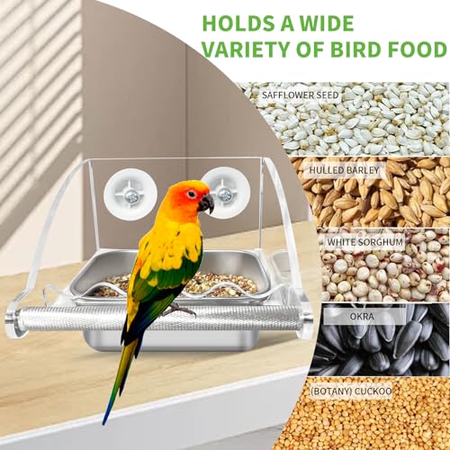 Bird Feeder for Cage,No Mess Bird Feeders, with Anti-Slip Stand, Stainless Steel Bird Bowls Parakeet Feeder for Parakeet, Psittacus Erithacus, Lovebirds,Budgies