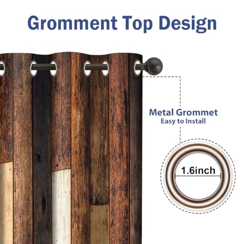Rustic Wood Blackout Curtains 2 Panel Set, 42"x84" | Brown Wood Hardwood Floor Plank Board Curtains of Farmhouse Retro Decor for Bedroom Living Room Grommet Window Drapes - color: Wood Grain3, size: 42"W x 84"L (Pack of 2)