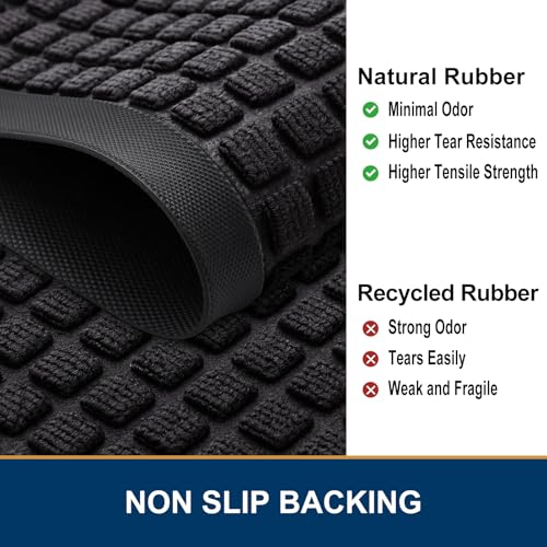 Smiry Front Door Mat Outside Entrance, Natural Rubber Doormat, 47x32 Inch | Black, Non Slip, Trap Dirt and Moisture, Easy Clean, Low Profile Welcome Floor Mats for Indoor Outdoor Entry - color: Black, size: 47" X 32"