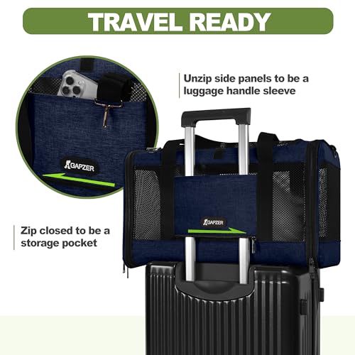 GAPZER Cat Carrier 18x11x11 United Airline Approved, Soft Pet Flying Kennel | Small Dog Chihuahua Crate 5-10 Pounds, Softshell Kitty Taxi Transport Cage 18lbs, Sturdy Miniature Poodle Top Loader Vet Case - color: Navy