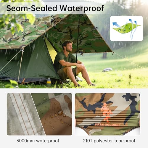 FREE SOLDIER Waterproof Camping Tarp Shelter Awning | Lightweight, Compact, Quick Setup, Waterproof Sun Shelter Campingtarp,For Backpacking, Beach, Travel and Outdoor Activities - color: Camo 10×10.5ft