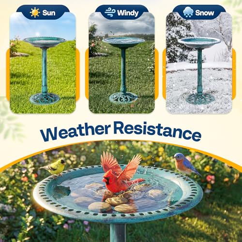 VIVOHOME Bird Bath for Outside, Polyresin Pedestal Birdbath, Green | Weather-Resistant, 20-Inch Bowl, 28-Inch Height, for Outdoor/Garden, Bird-Friendly, Easy to Clean - color: Green